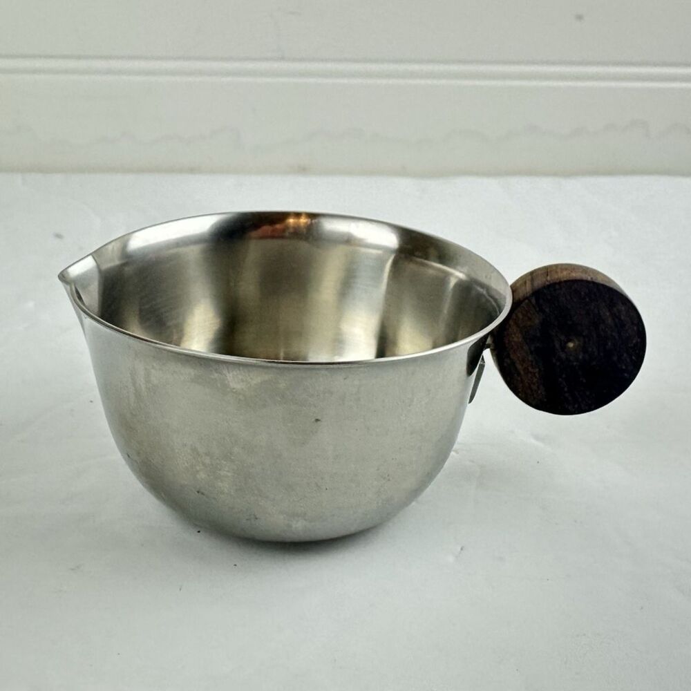 Vintage MCM Lundtofte Denmark Stainless Steel Creamer Round Teak Wood Handle